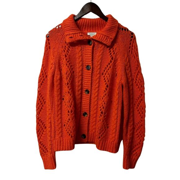 Sundance Cardigan Sweater Open Knit Cable Orange Wool Blend Size XS Boho Buttons - Picture 1 of 10